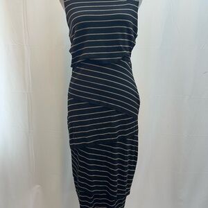 Bailey 44 Black and Tan Striped Maxi Dress L